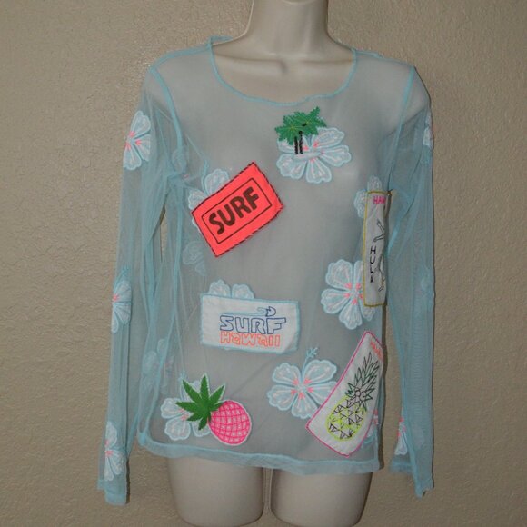 $350 Sz S AnnaCoco Anna Coco Hawaii Blue Nylon Patchwork Swim Beach Top Cover Up - Picture 1 of 8